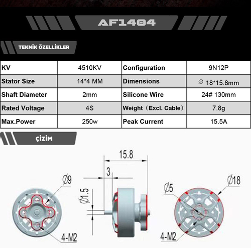 AF144 1404 Fırçasız Motor 4510 KV