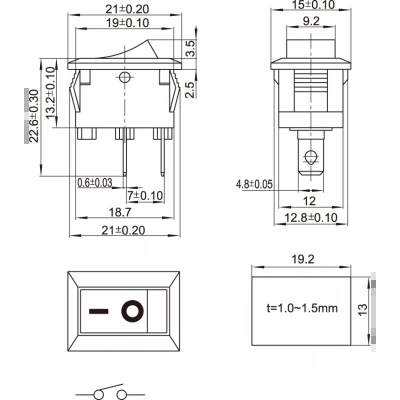 Işıksız On-Off Anahtar KCD1-101, Siyah 250V/6A