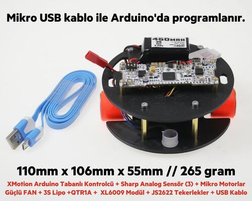 MEB Labirent Çözen Robot Kiti - (Analog Sensörlü, Fanlı Mini Model - Montajlı)