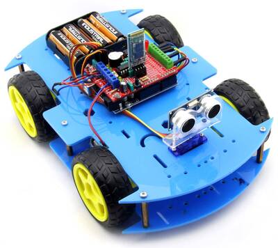 ROBOMOD 4WD Bluetooth Kontrollü Arduino Araba - Mavi (Demonte Montajsız)