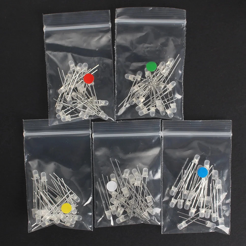 Şeffaf 5 mm Yuvarlak LED Diyot 100 Adet (Kırmızı/Yeşil/Mavi/Beyaz/Sarı Işık)